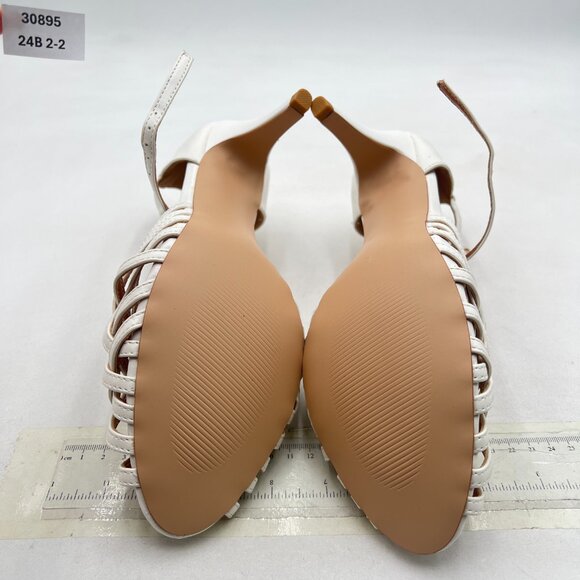 FSJ White Cute Strappy Peep Toe D'Orsay T-Strap Ankle Buckle High Heel Shoes - Picture 6 of 7